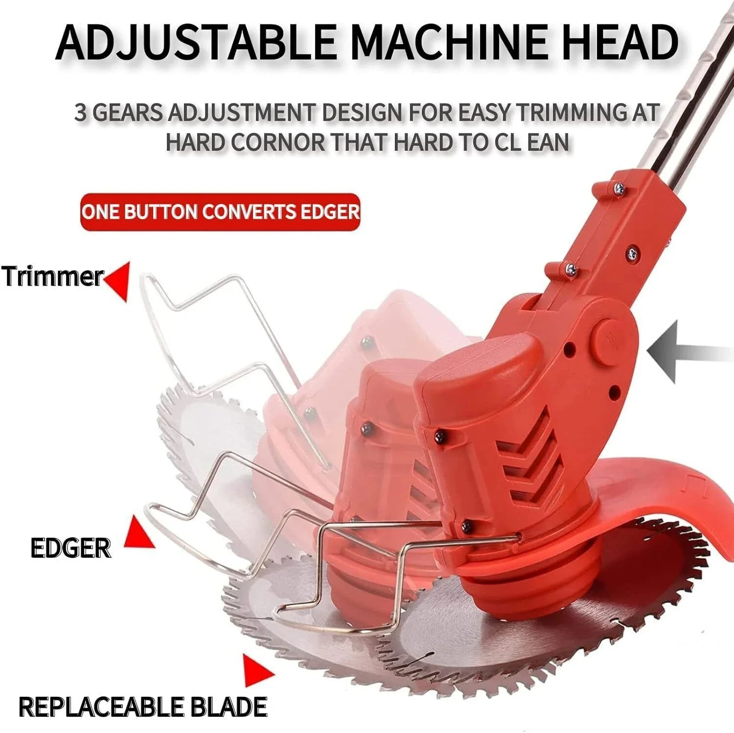 Electric Cordless Grass String Trimmer Lawn Edger Portable Weed Wacker Cutter Foldable Adjustable Garden Cutter with 2 Battery