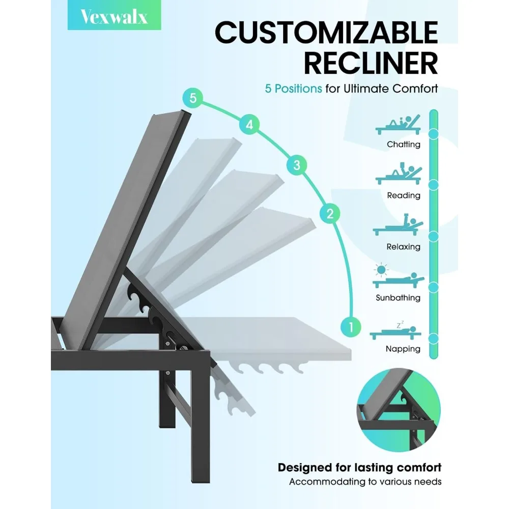 كراسي استرخاء من الألومنيوم ذات 5 أوضاع للاسترخاء في حمام السباحة في الهواء الطلق، وأثاث الفناء الخلفي #4