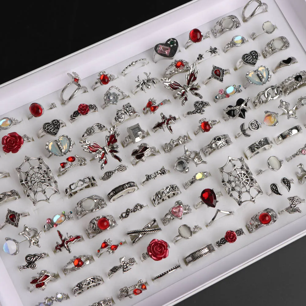 20/30/50Pcs/Lot Fashion Vintage Punk  Butterfly Snake Skull Multicolor Rings for Women Men Gothic Party Halloween Jewelry Gifts