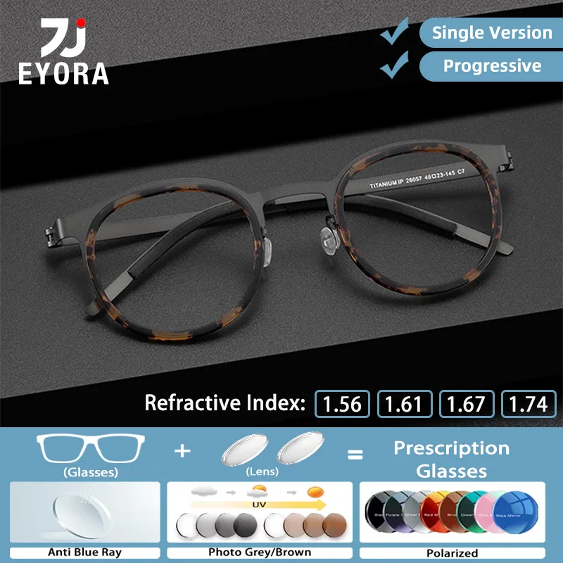 

EYORA Oversize Frame Round Titanium Reading Glasses Myopia Eyewear Hyperopia Anti Blue Ray Progressive Photochromic Eyewear Lens