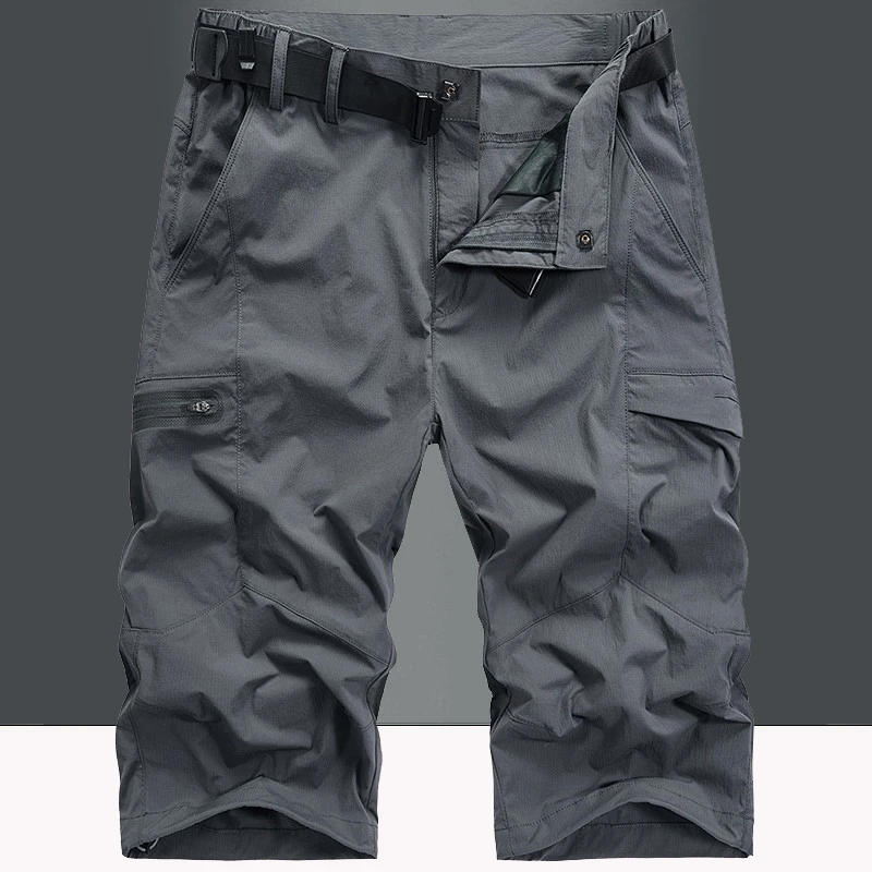 

Мужские летние тонкие эластичные дышащие свободные брюки прямого кроя больших размеров для активного отдыха и спорта, укороченные (7/8)