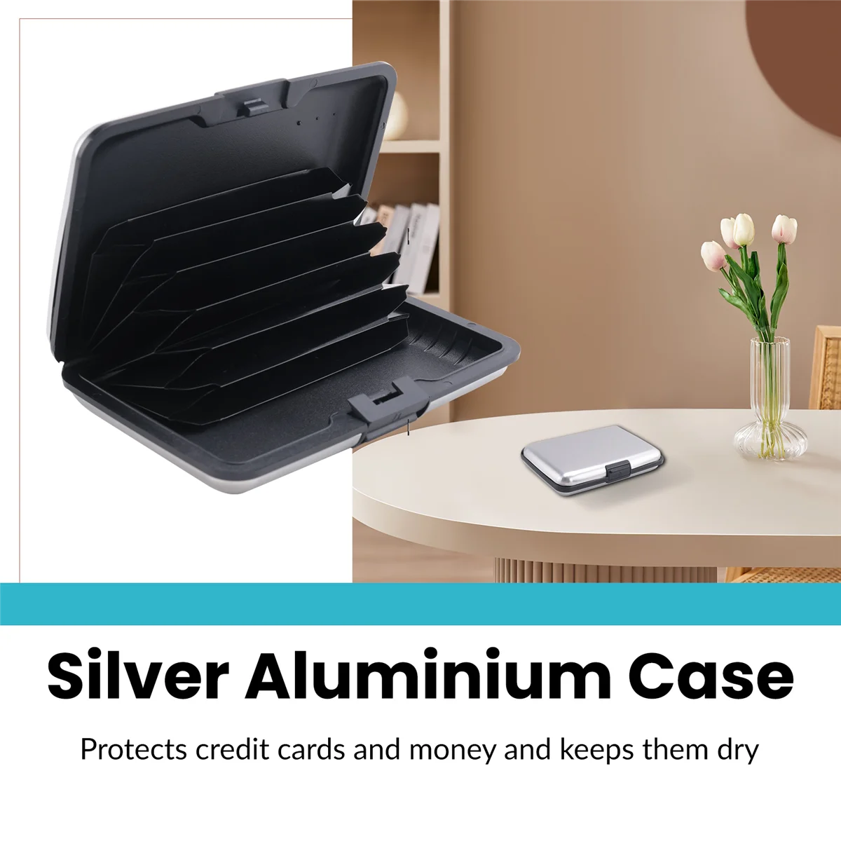 محفظة معدنية بحامل بطاقات الائتمان من الألومنيوم من ABQR، مقاس واحد باللون الفضي #3
