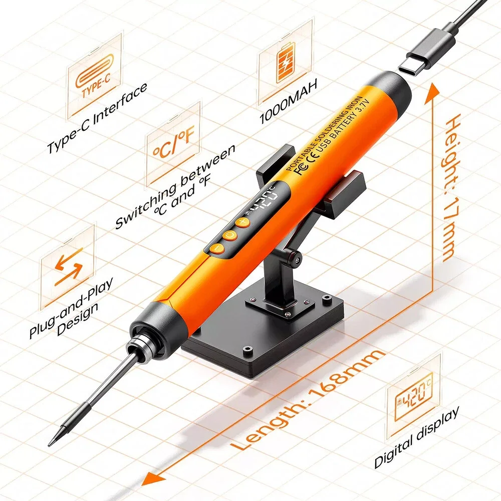 Przenośny zestaw do spawania z interfejsem Type-C, lutownica z regulacją temperatury, lutownica elektryczna USB z wyświetlaczem cyfrowym