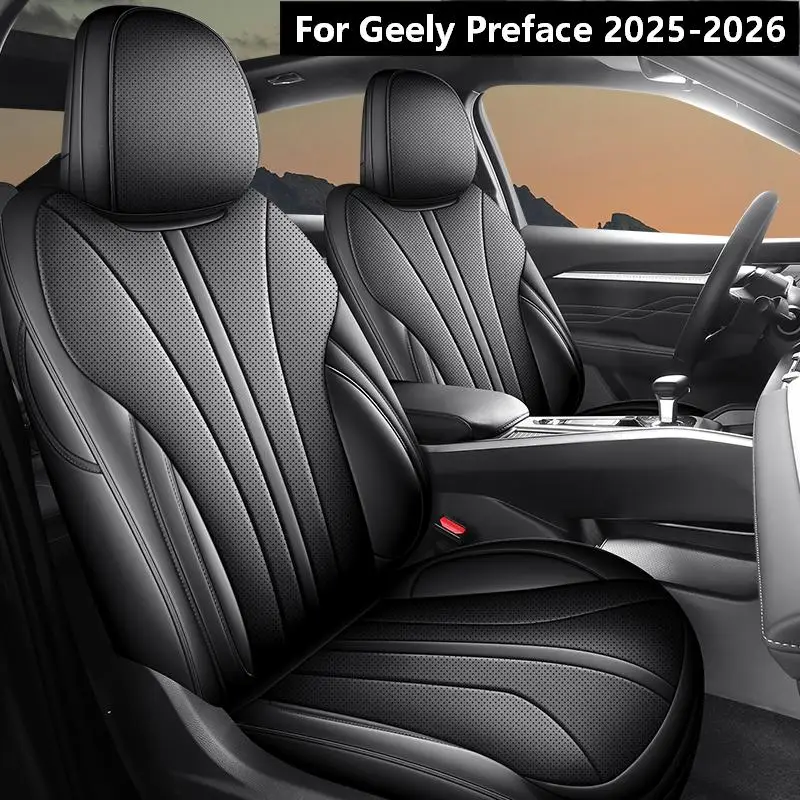 5‑Seat Full Wrapped PU Leather Car Seat Covers Wear‑Resistant Cushion Protector for 2025‑2026 Geely Preface Auto Parts