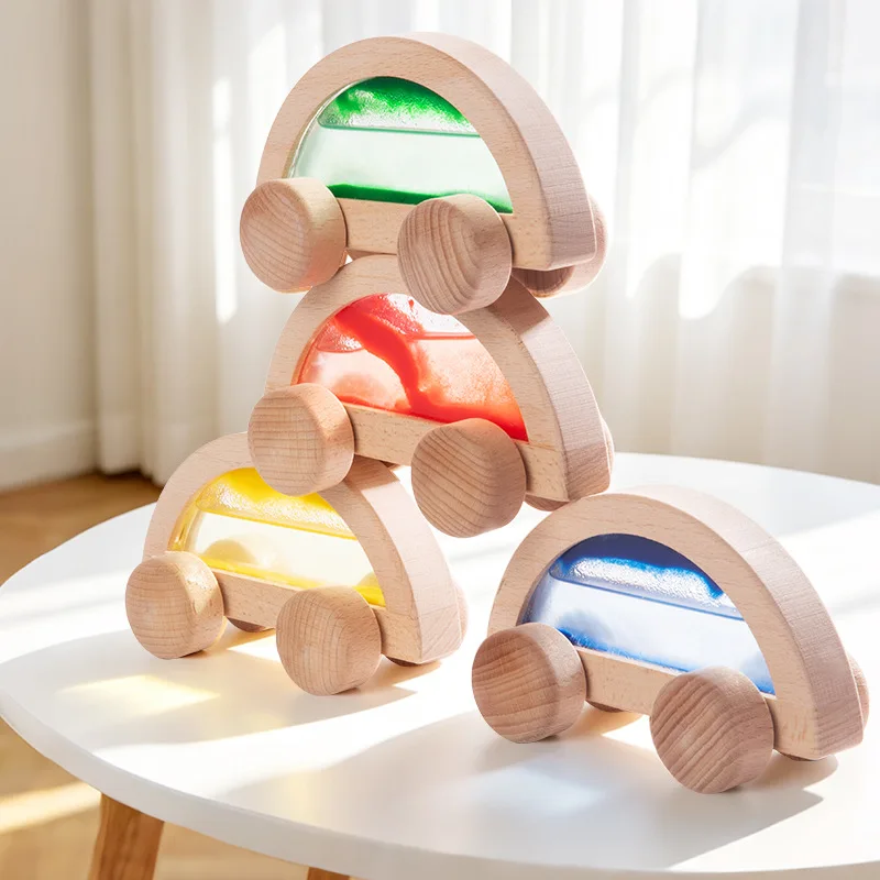 Puzzle acrylic rainbow building block light and shadow window boys and girls baby sensory vision wooden toy