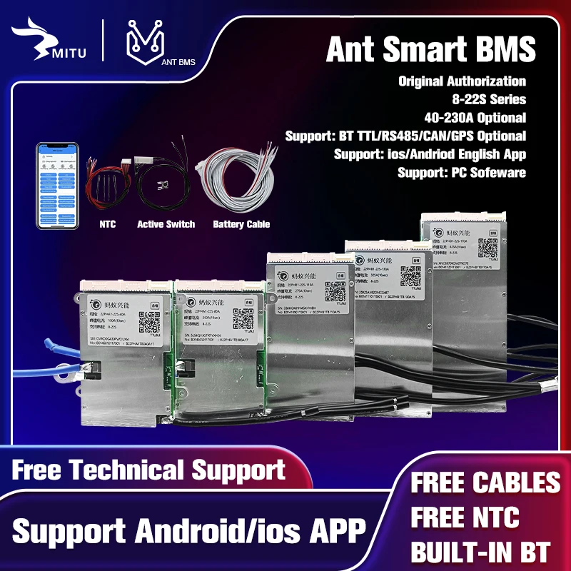 

Smart ANT BmS 8S 13S 14S 16S 20S 22S 40A 80A 110A 130A 170A 24V 36V 48V 60V ЖК-дисплей 72V Lifepo4 Li-Ion LTO Bluetooth баланс