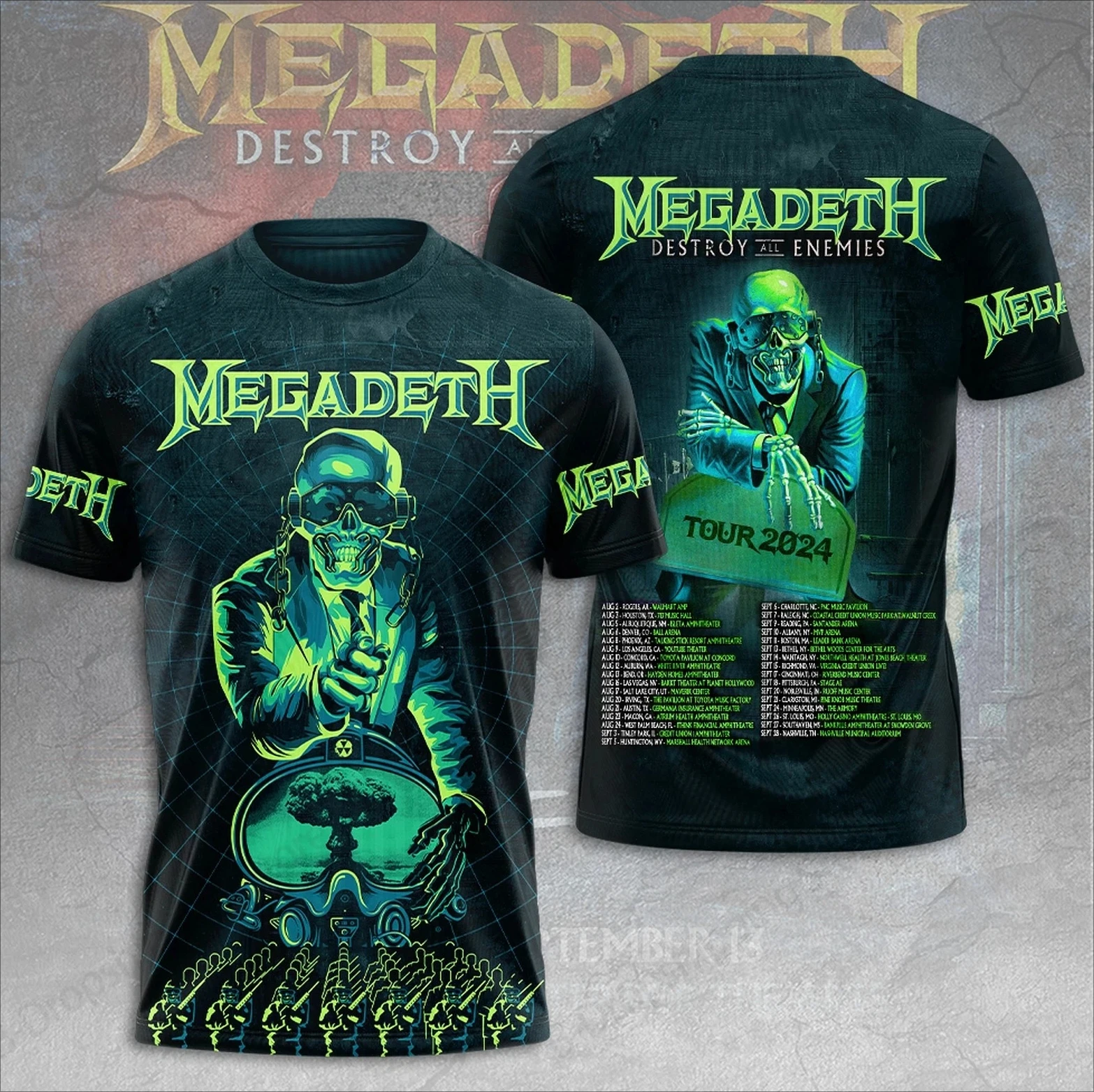 Camiseta da banda de metal Megadeth, camiseta neutra com personagem impresso em 3D, estilo retrô de rua, manga curta, gola redonda.