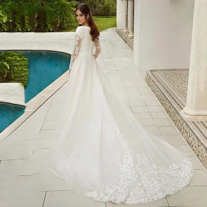 Main 144 wedding dress 2024 new bride high-end temperament princess style long sleeves