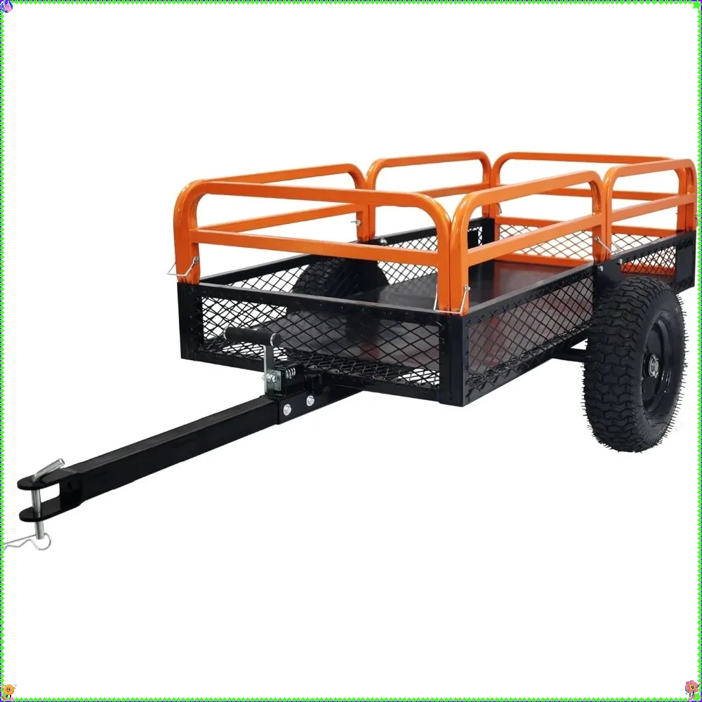 頑丈なスチール製ユーティリティトレーラー、15立方フィート、トラクター、芝刈り機、庭の運搬に適したATVダンプトレーラー
