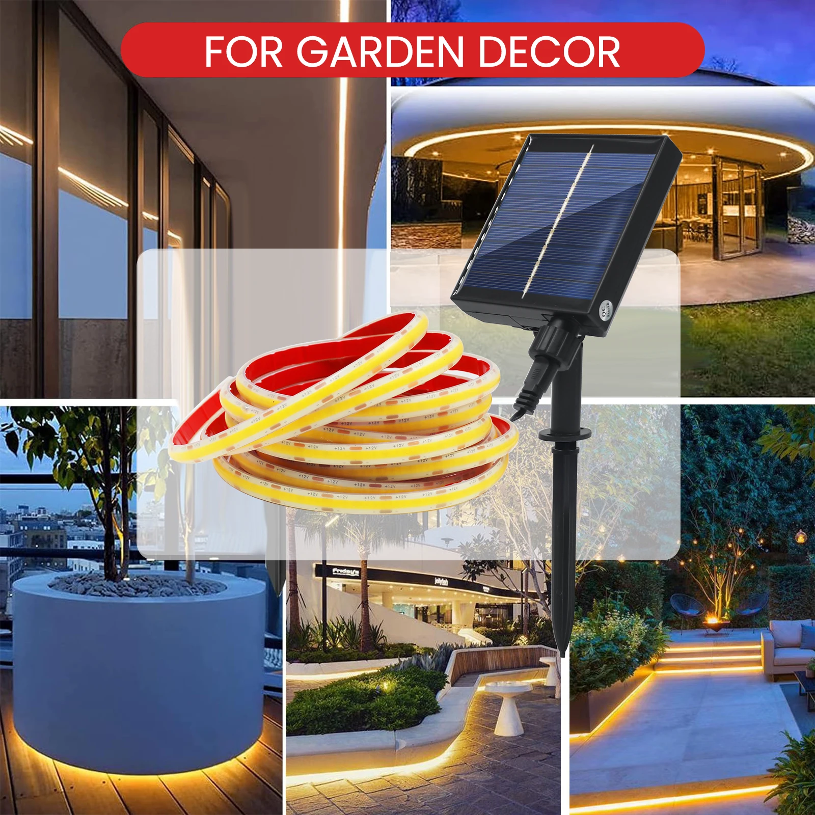 3 Styles Solar LED Strip Light 12V 320LEDs/m IP68 Waterproof High Density Flexible Ribbon Solar LED Light for Outdoor Home Decor