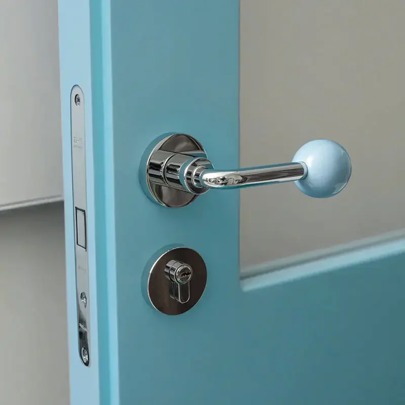 

Indoor Silent Split Lock Universal Wooden Door Handle for the Room Colorful Round Goalpost Handles Bedroom Zinc Alloy Door Lock