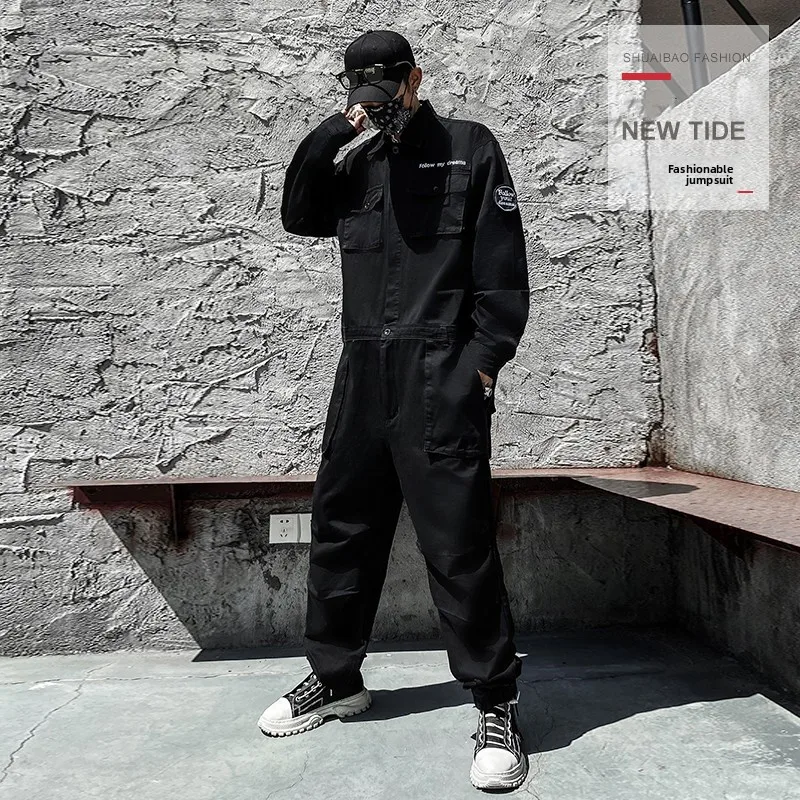 

Street Sle Хип-Хоп k Функциональная рабочая одежда Комбинезоны Свободный японский модный костюм с широкими бретелями Молодежный повседневный модный комплект