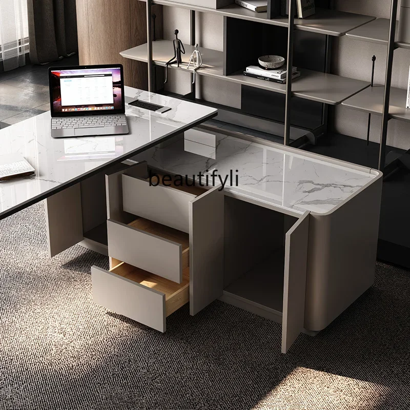 Modern Minimalist Corner Desk Modern & Minimalism High-End Stone Plate Office Computer Designer Desk Study Desk Office Furniture