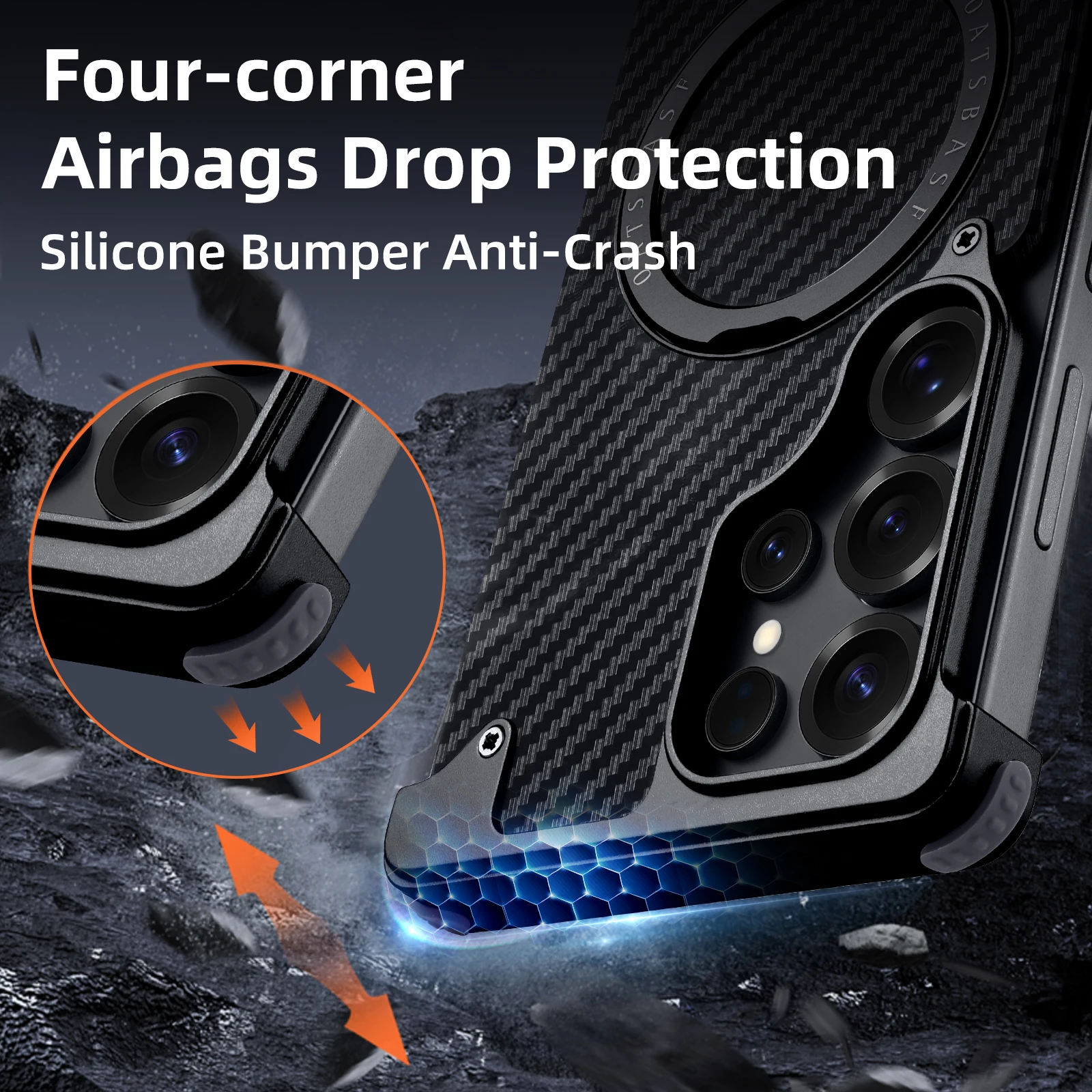 Eary capa de telefone de fibra de carbono para samsung galaxy s25 ultra com suporte magnético giratório 360 moldura magsafe capa protetora à prova de choque