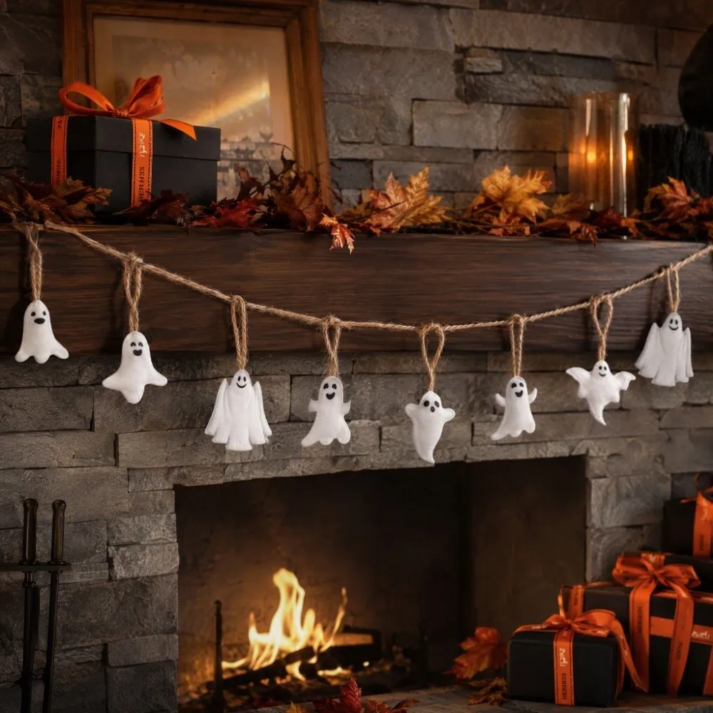 24PCS Ghost Venue Layout Halloween Ghost Hanging Decoration Hangable Halloween Party Halloween Ornament Felt White Ghost 24PCS