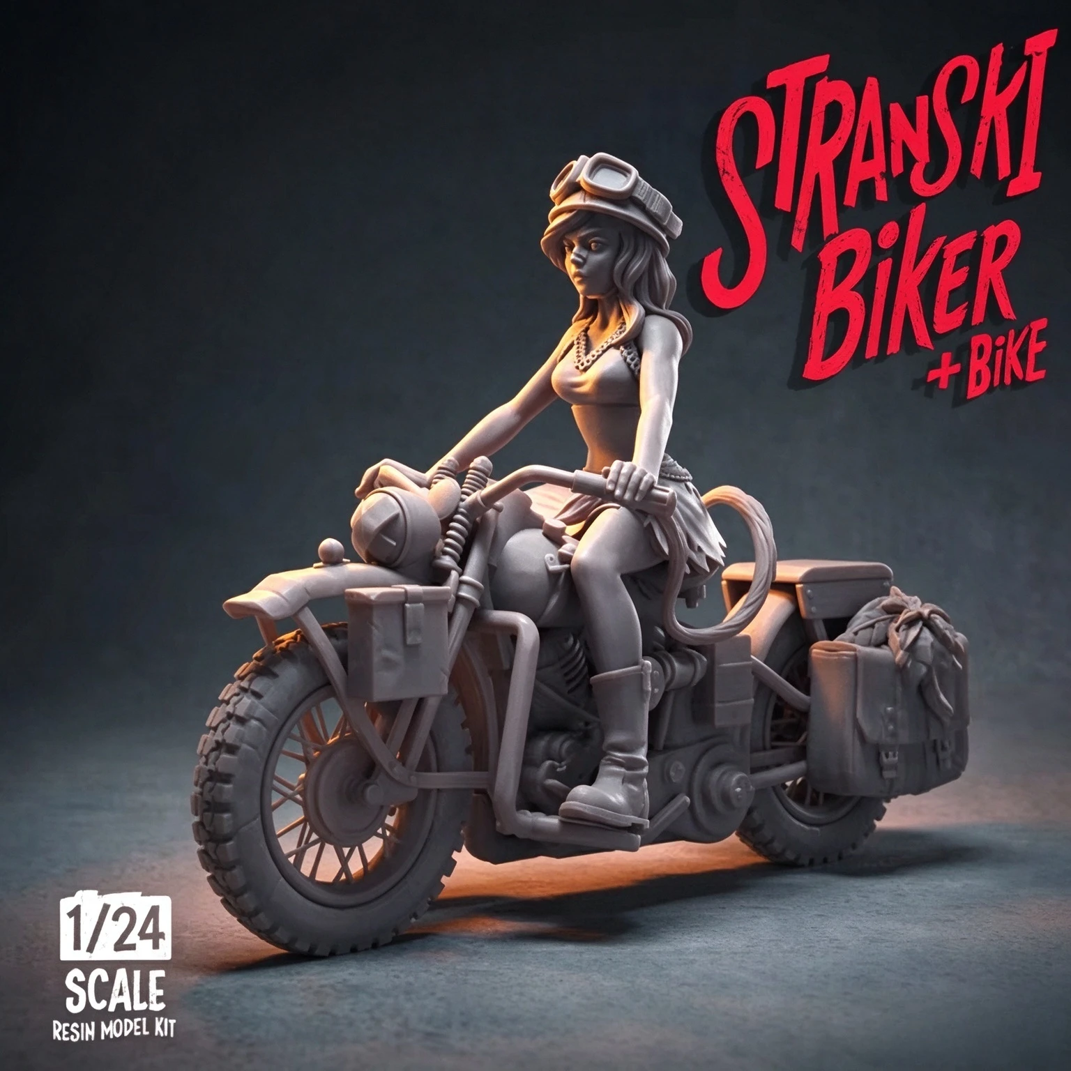 1/24 Stranski Biker & Bike Resin Model Kit, Unpainted Unassembled Mini Figurine, Diorama, Pair With Separately Sold Boatman Kit
