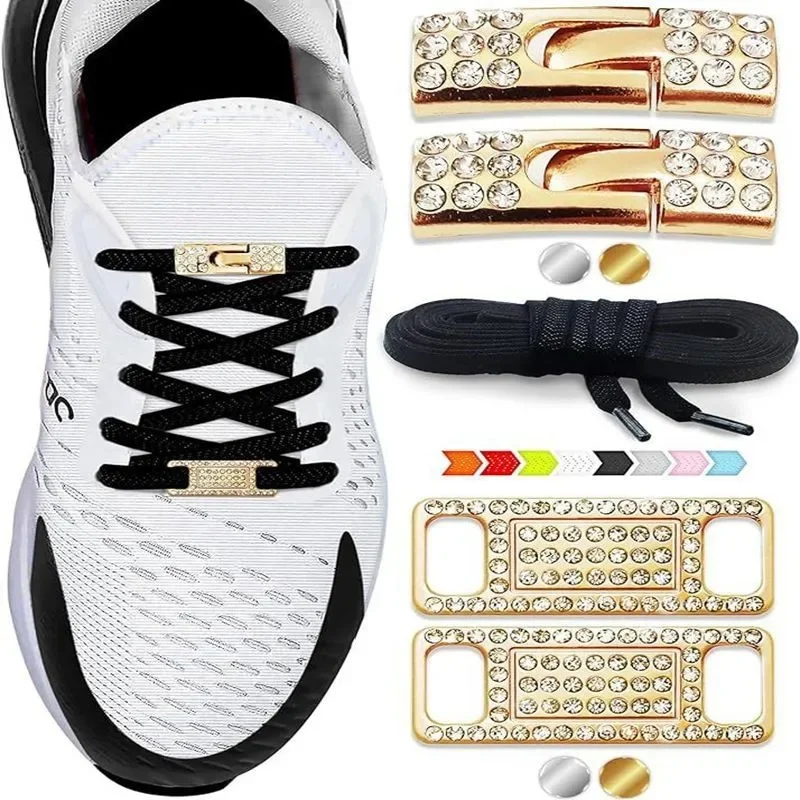 Elastic No Tie Flat Shoe Laces para Mulheres e Homens, Diamond