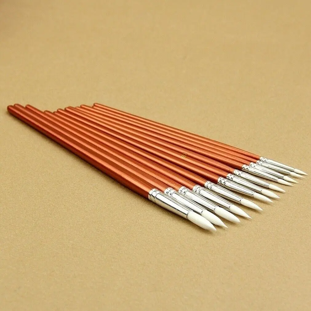 12pc/lot Fine Red Pearl Wooden Paint Acrylic Watercolor Oil Painting Artists Nylon Wool Brushes Set of Sclool Art Supplies image 4
