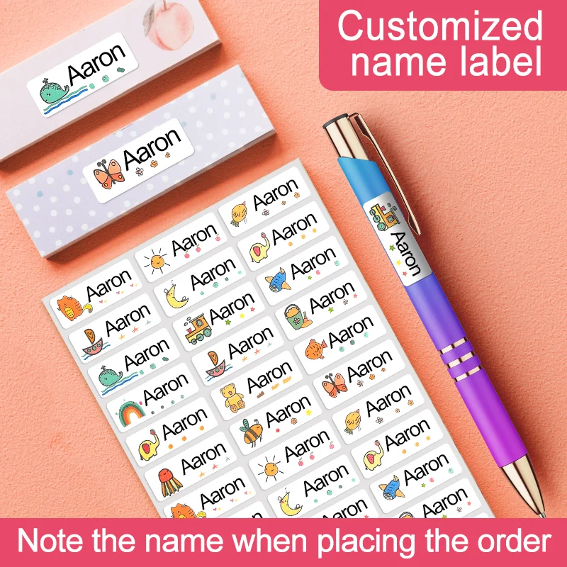 

Custom Kids Waterproof Name Stickers - Labels for School Supplies, Multilingual Design for DIY Craft & Stationery