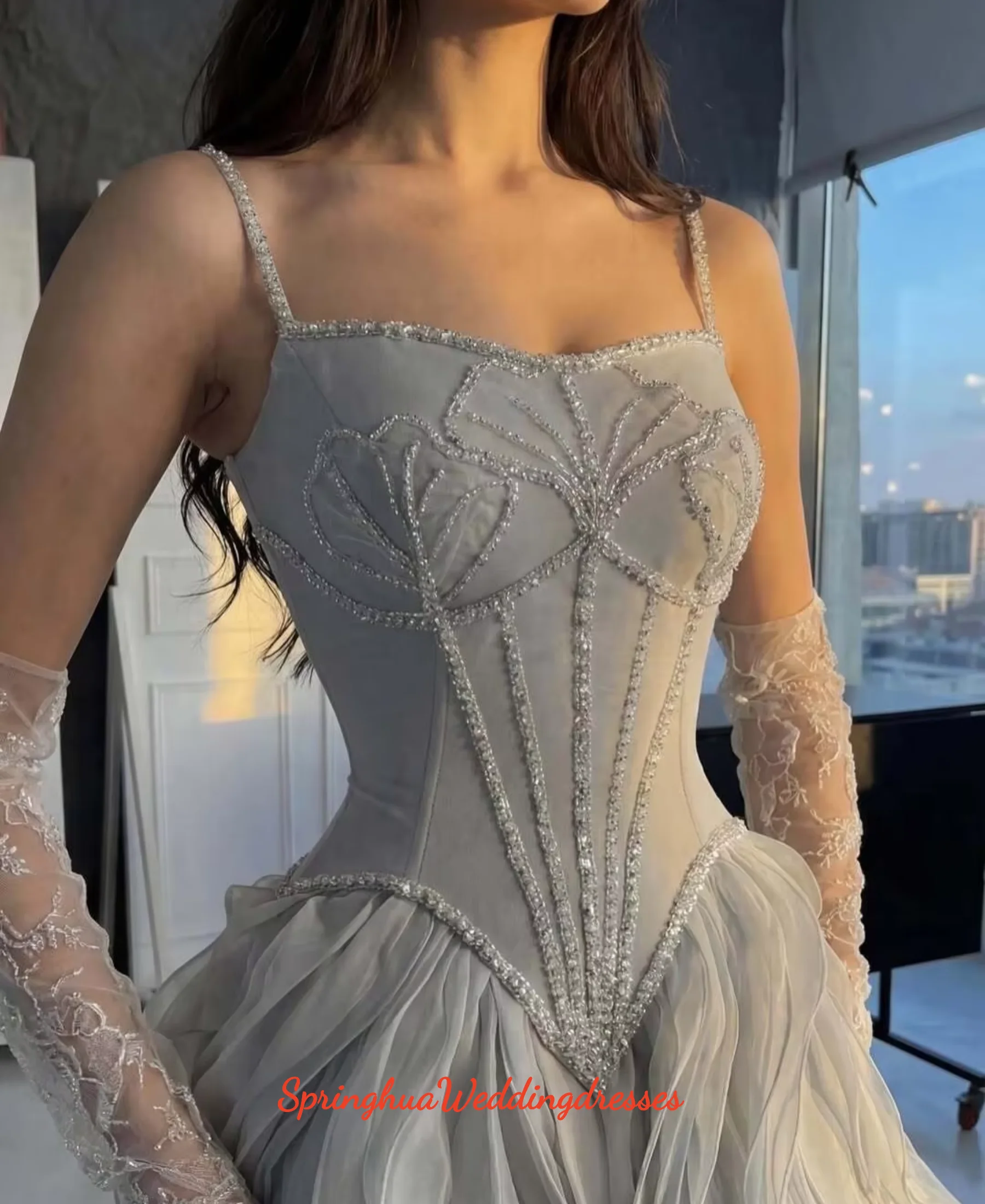 Customized Elegant Luxurious Strapless Simply Bead weddingDress Ruffle Ball Stylish Formal Occasion Prom Gowns Vestidos De Novia