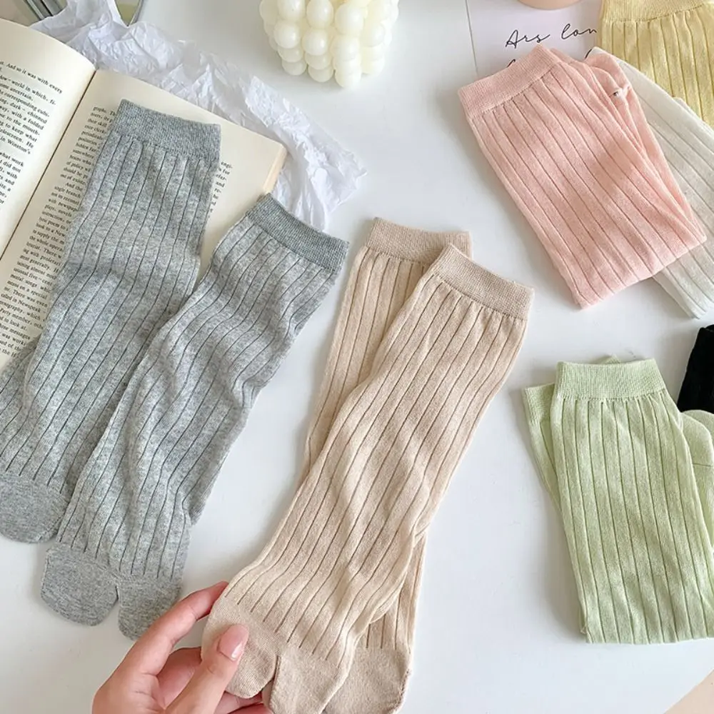 2 أزواج مطاطا لون الحلوى اثنين من الجوارب القطنية لوليتا JK مكافحة زلة فاصل أصابع القدم الجوارب النساء منتصف العجل قصيرة جوارب أنبوبية الفتيات #4