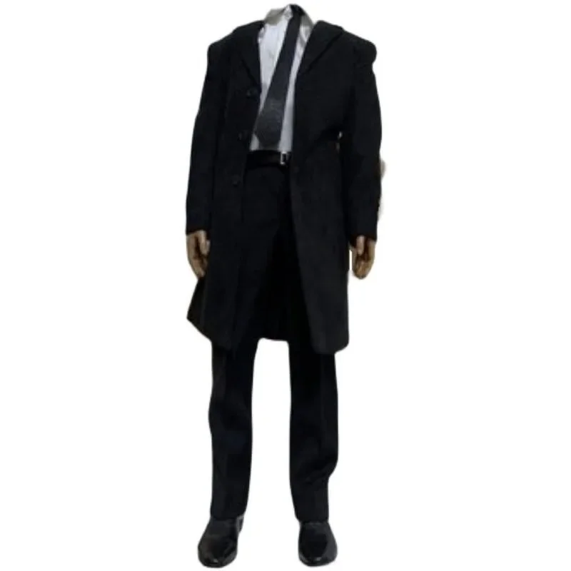 1/6 Scale Action Figures Agent Suit with Overcoat Slim Fit Black Windbreaker Set for 12'' Male Soldier Body Doll Toys