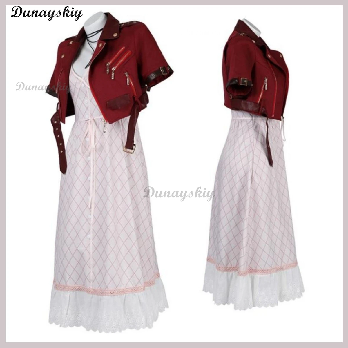 Anime Game FFinal Fantasy VII Remake Aerith Gainsborough Cosplay Costume Wig Red Coat Dress Shoes Woman Sexy Carnival Party Suit