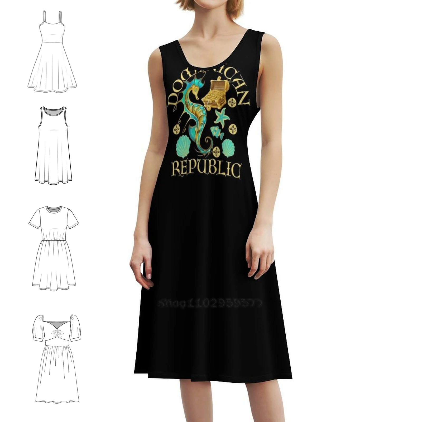 

Доминиканская Республика, затонувшее пиратское сокровище и морской конек, платье с цветочным принтом для женщин, весенне-летнее повседневное платье для вечеринки