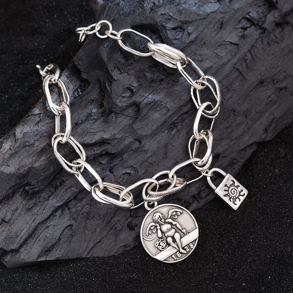 

New Arrival Vintage Angel Tag Design 925 Sterling Silver Ladies Charm Bracelet Promotion Birthday Gifts For Girlfriend