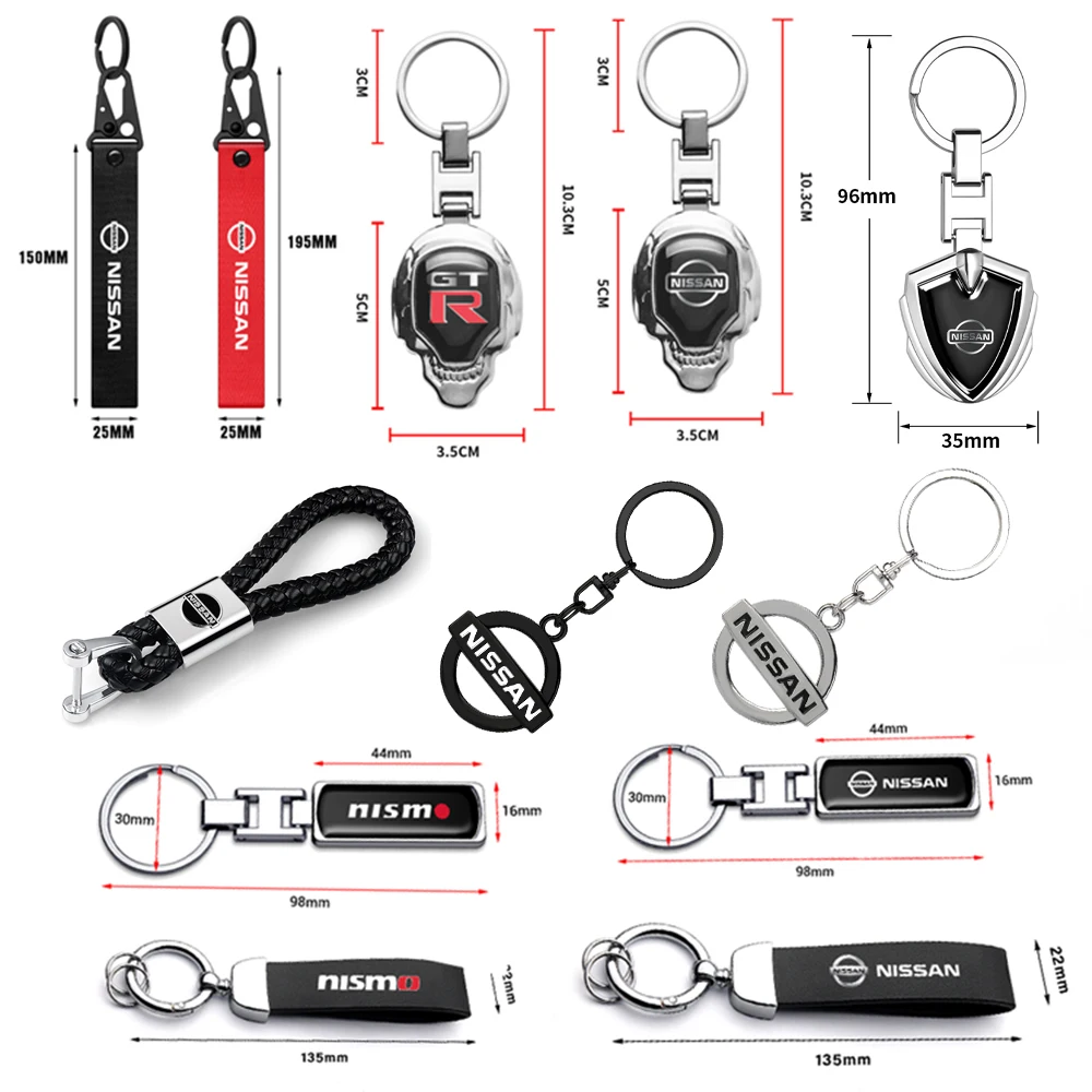 Car 3D Metal Keychain Leather Keyrings Key Holder Accessories For Nissan Nismo GTR Qashqai J10 J11 Juke Micra XTrail Leaf Pulsar