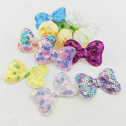 Sequined Bowknot Padded Appliques for Clothes, Hat Sewing Supplies, DIY Headwear, Hair Clip, Bow Decor Patches, 4x2.5cm, 80Pcs