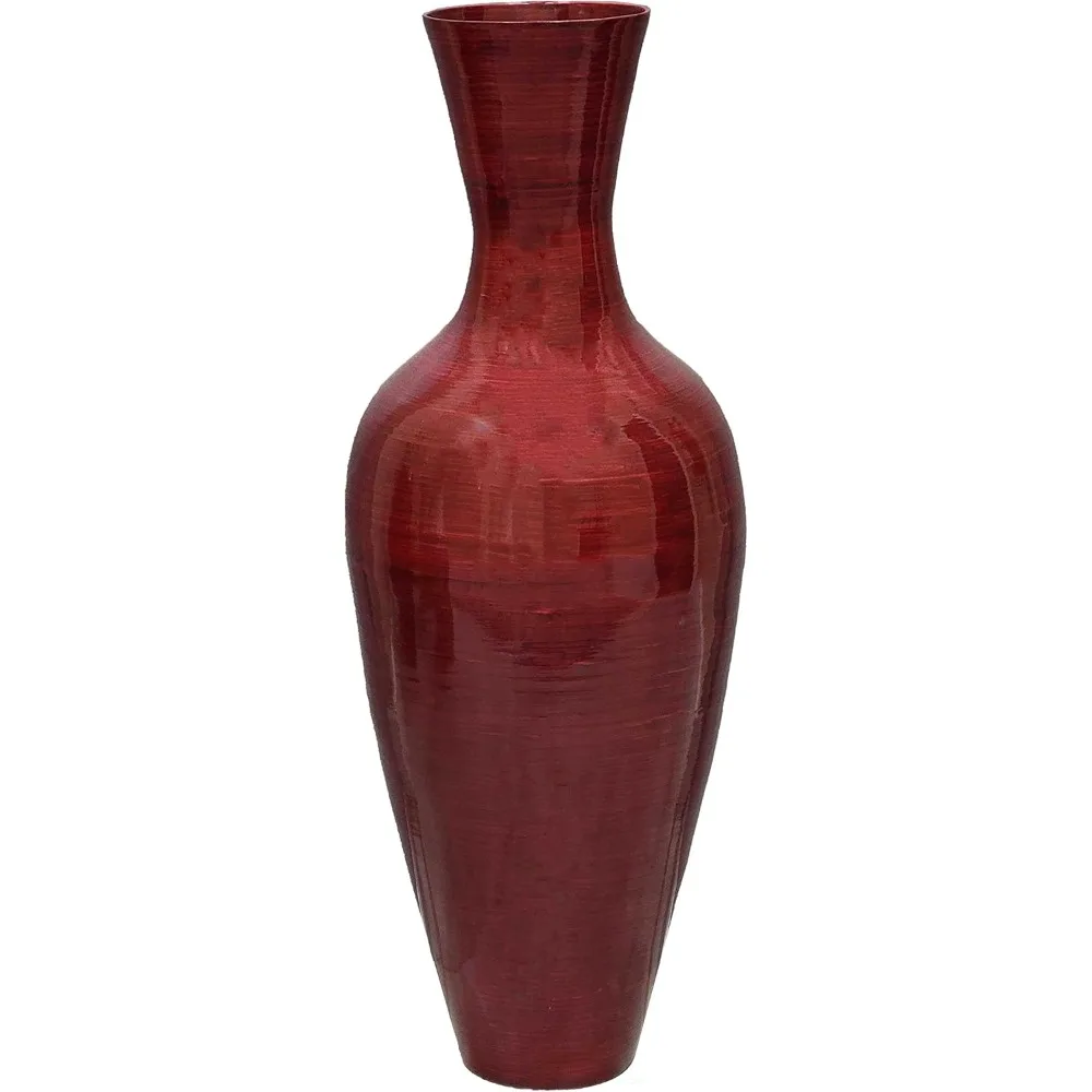 Modern 37-inch tall classic bamboo floor-to - floor vases are hand-crafted to hold dried flower shoots and are elegant in red