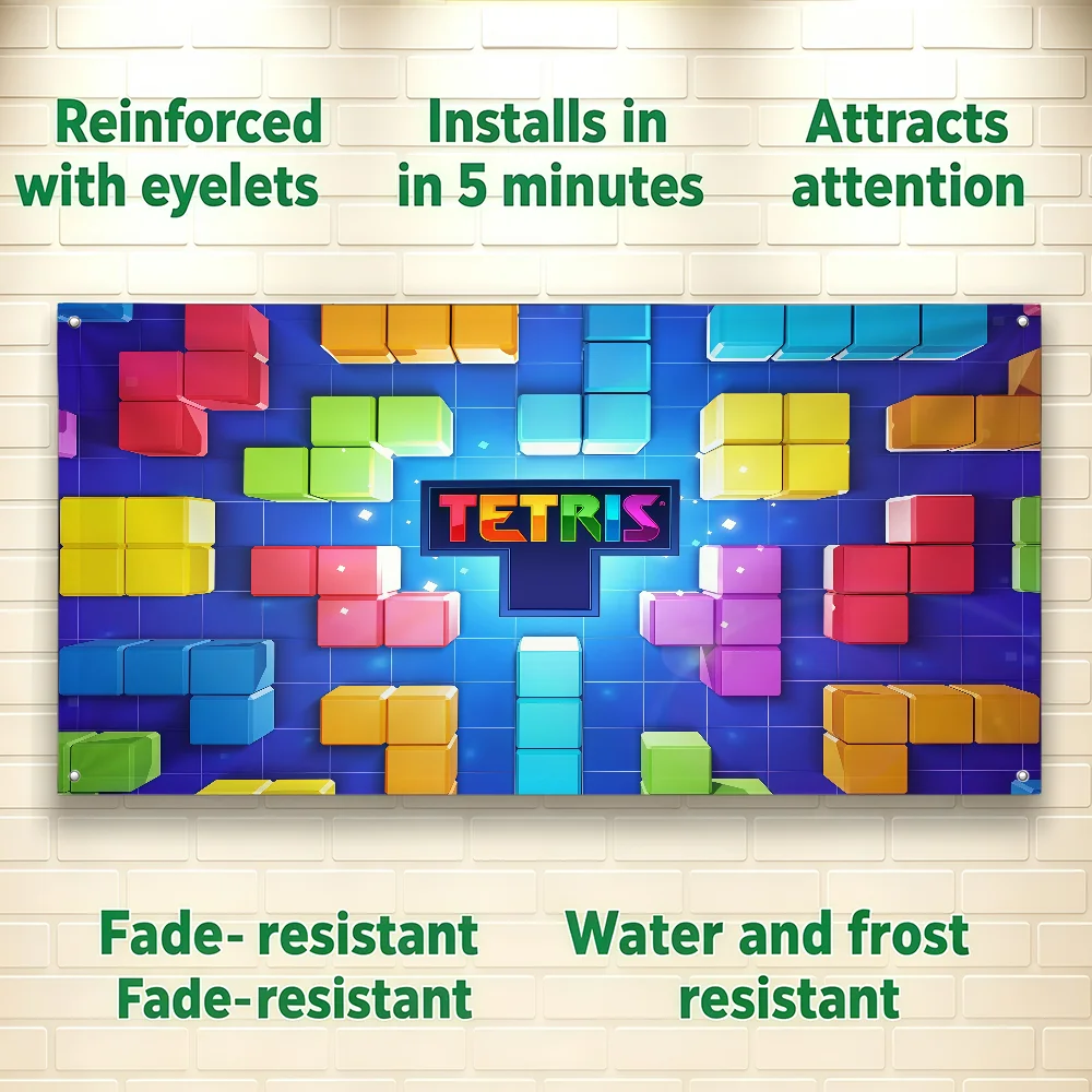 Classic Game T-TETRIS-ES flag For Room Dorm Camping Picnic Art Style Garage Bar wall Decoration Banner