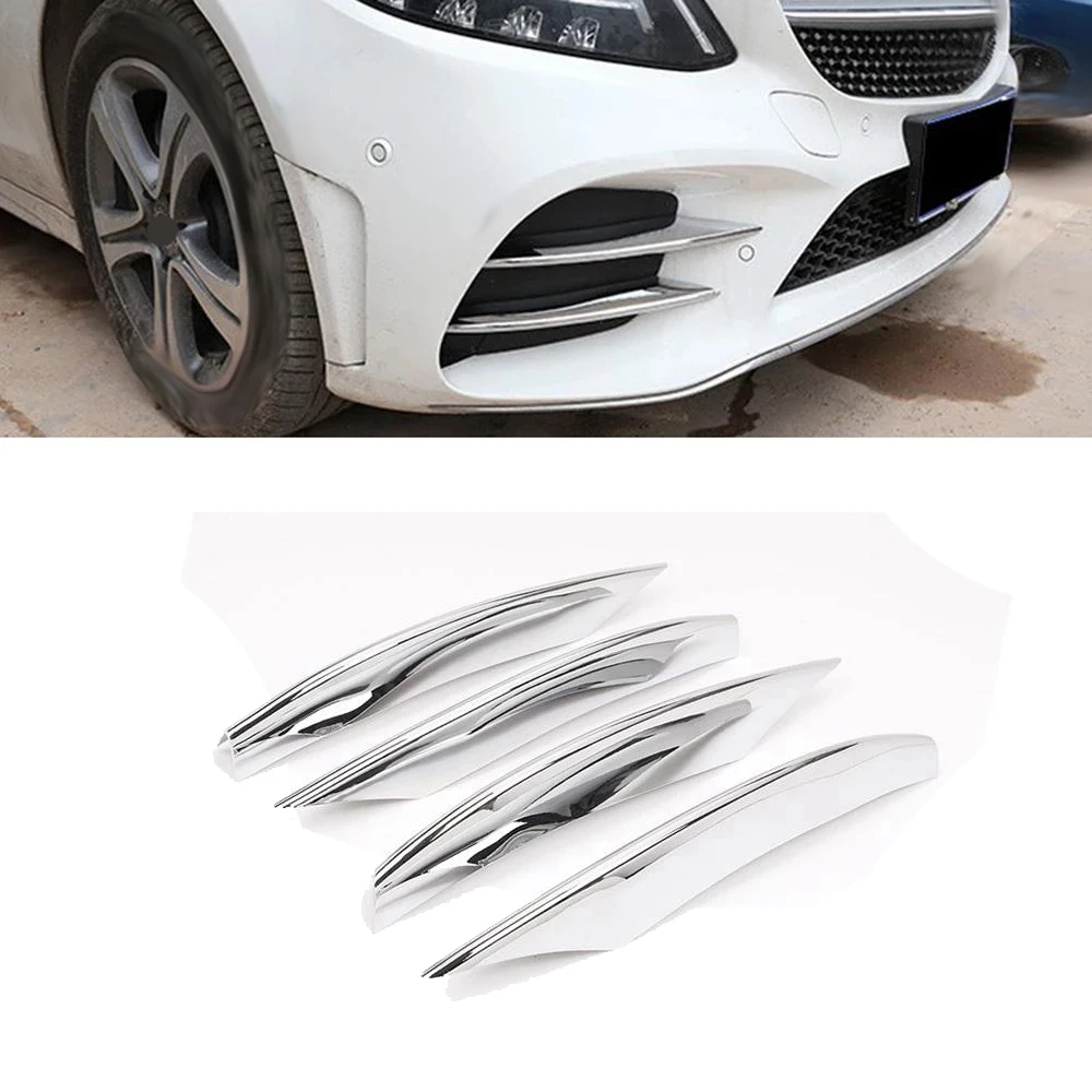 Carro Chrome Front Bumper Spoiler, Fog Lamp Grille Guarnição Capa para Mercedes-Benz C-Class C200 C260 W205 2019 +, 4pcs