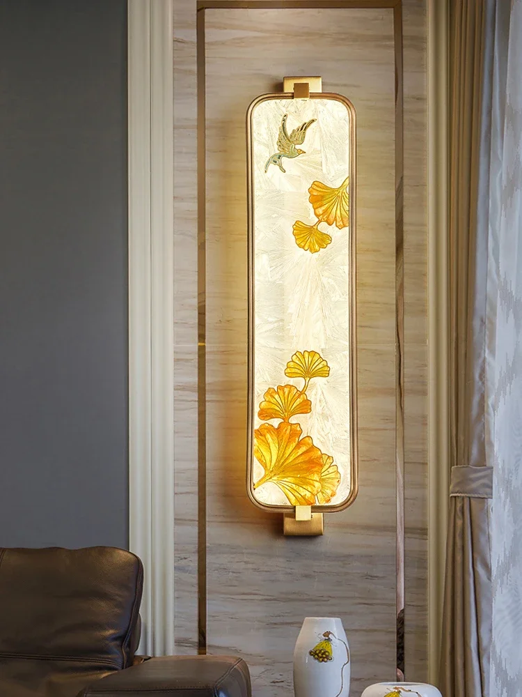 Lampu dinding enamel tembaga gaya Cina baru, dinding latar belakang TV ruang tamu, lampu samping tempat tidur kamar tidur, lampu lorong