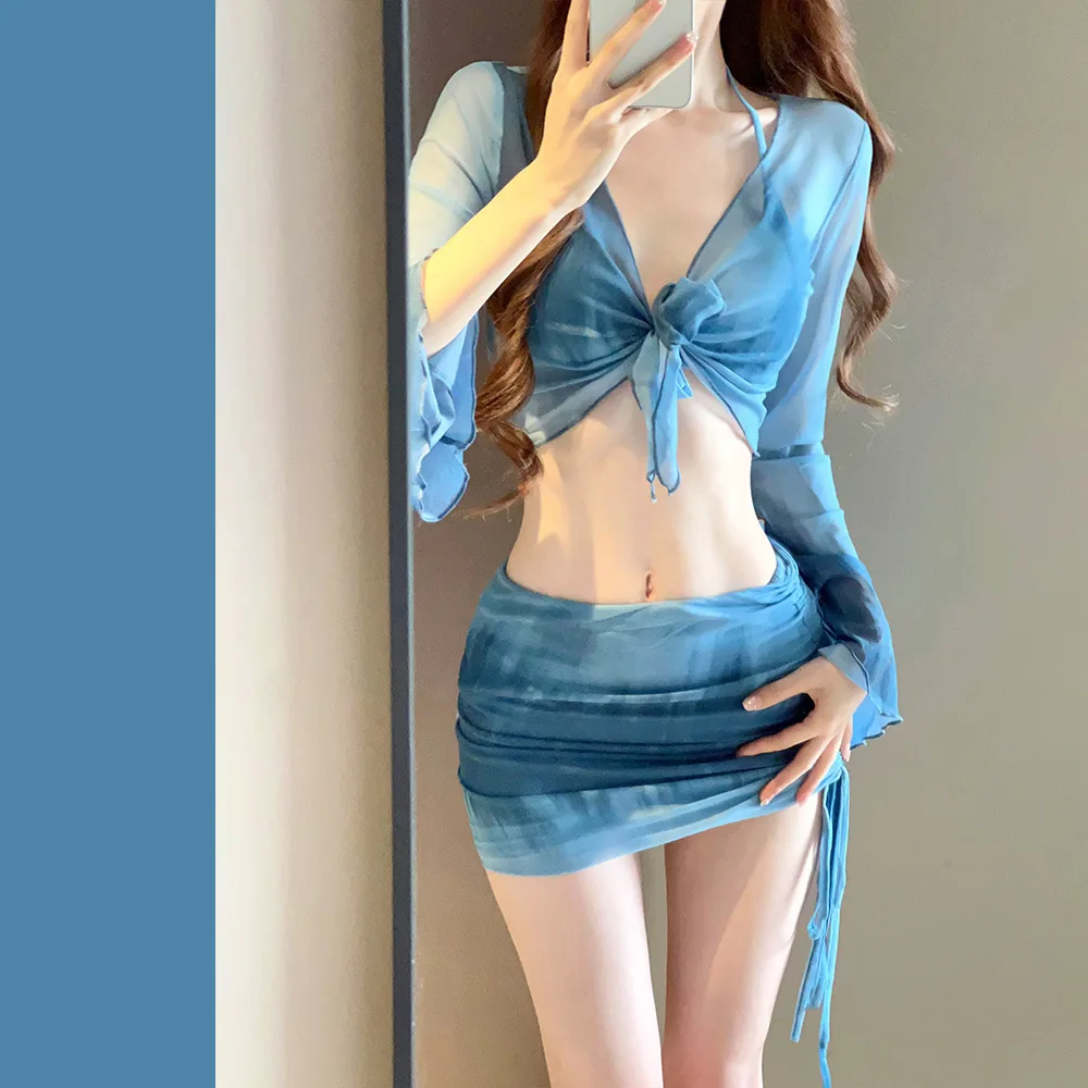 水着女性保守学生ハイエンド長袖温泉ビーチ休暇分割 4 点セット水着女性