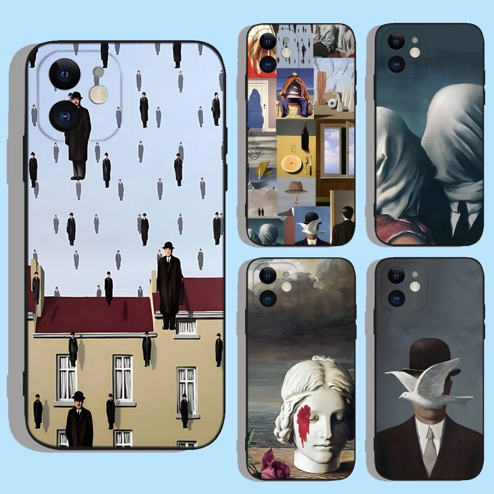 

R-Rene Magritte Art Phone Case For Apple iPhone 15,14,13,12,11,XS,XR,X,8,7,Pro,Max,Plus,mini Silicone Black Cover