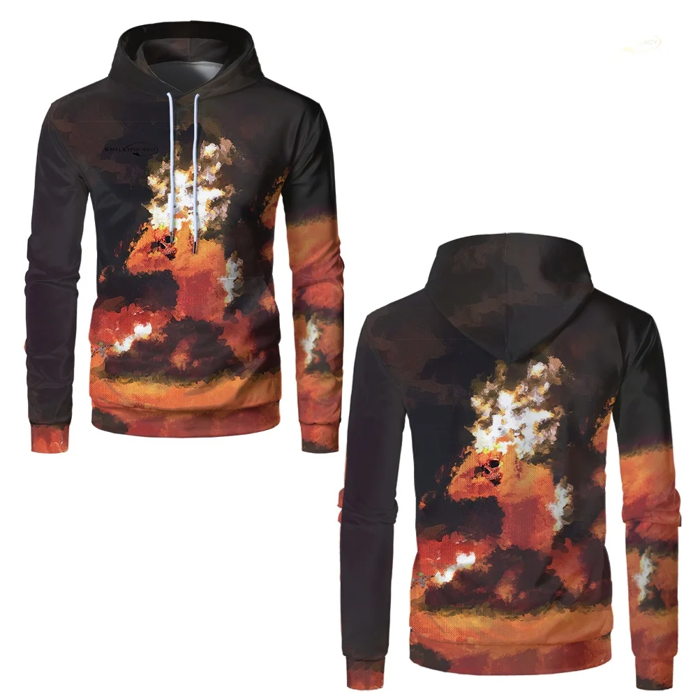 3D Print Flaming Skull Graphic Hoodie For Men Loose Comfortable Long Sleeve Hooded Pullover Creative Flame Pattern Men's Clothes