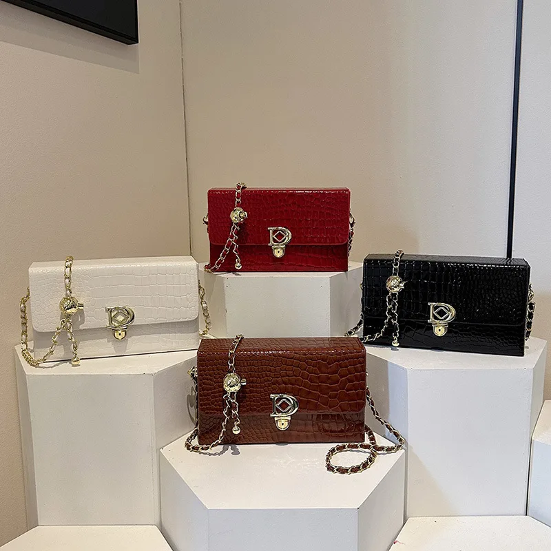 

2025 New Women's Crocodile Pattern Chain Crossbody Bag, Adjustable Strap Shoulder Purse, Versatile for Daily & Casual Use