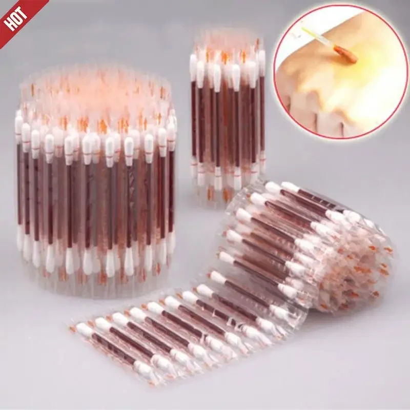 Disposable Medical Double - Cotton Swab Portable Bar Medical Multifunction Disinfected Stick Make Up Wood Iodine 50pcs/bag