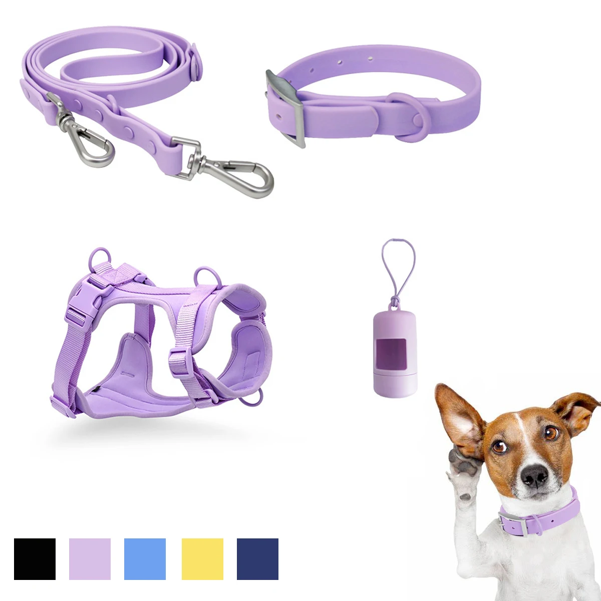 

Waterproof Pet Dog Collar Premium PVC Coated Webbing Soft Elastic Pet Collar For Big Dogs Small Dogs Yellow Purple Black Pink