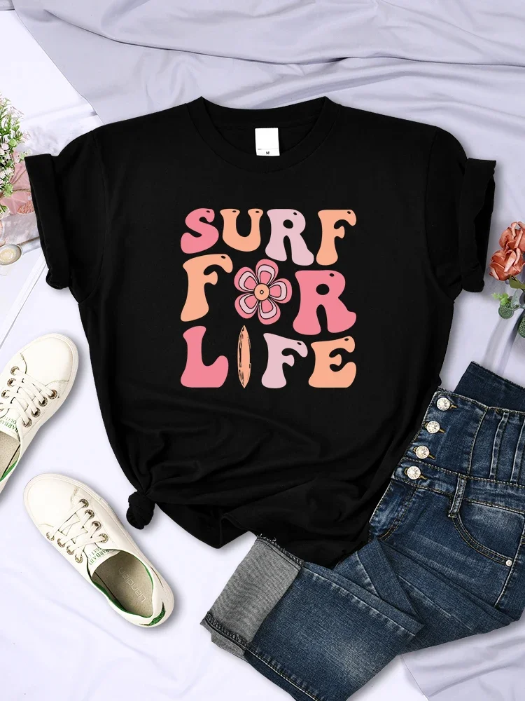 Surf for The Life Printed T-Shirts for Womens Tops Breathable Short Sleeve Fashion Street Clothes Vintage Female Tee Clothing