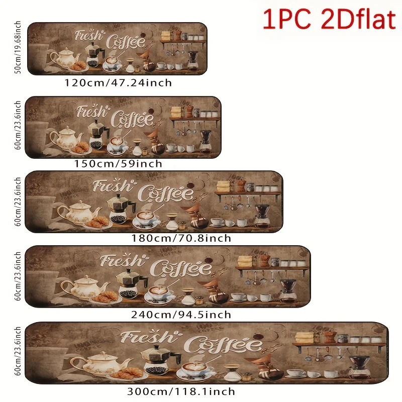 1pc Long Runner Rug with Fresh Coffee Pattern Print, Featuring Vintage Coffee Cups, Teapots, and Coffee Beans, Paired with Rus