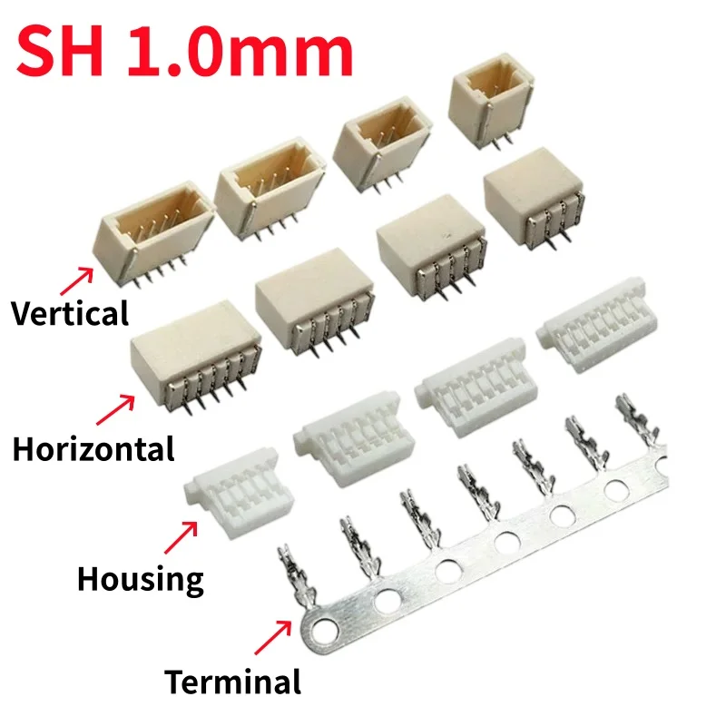 50Pcs JST SH1.0 1.0mm Pitch Male / Female Plastic Housing Connector 2/3/4/5/6/7/8/9/10 Pin Vertical/Horizontal Type Socket Shell