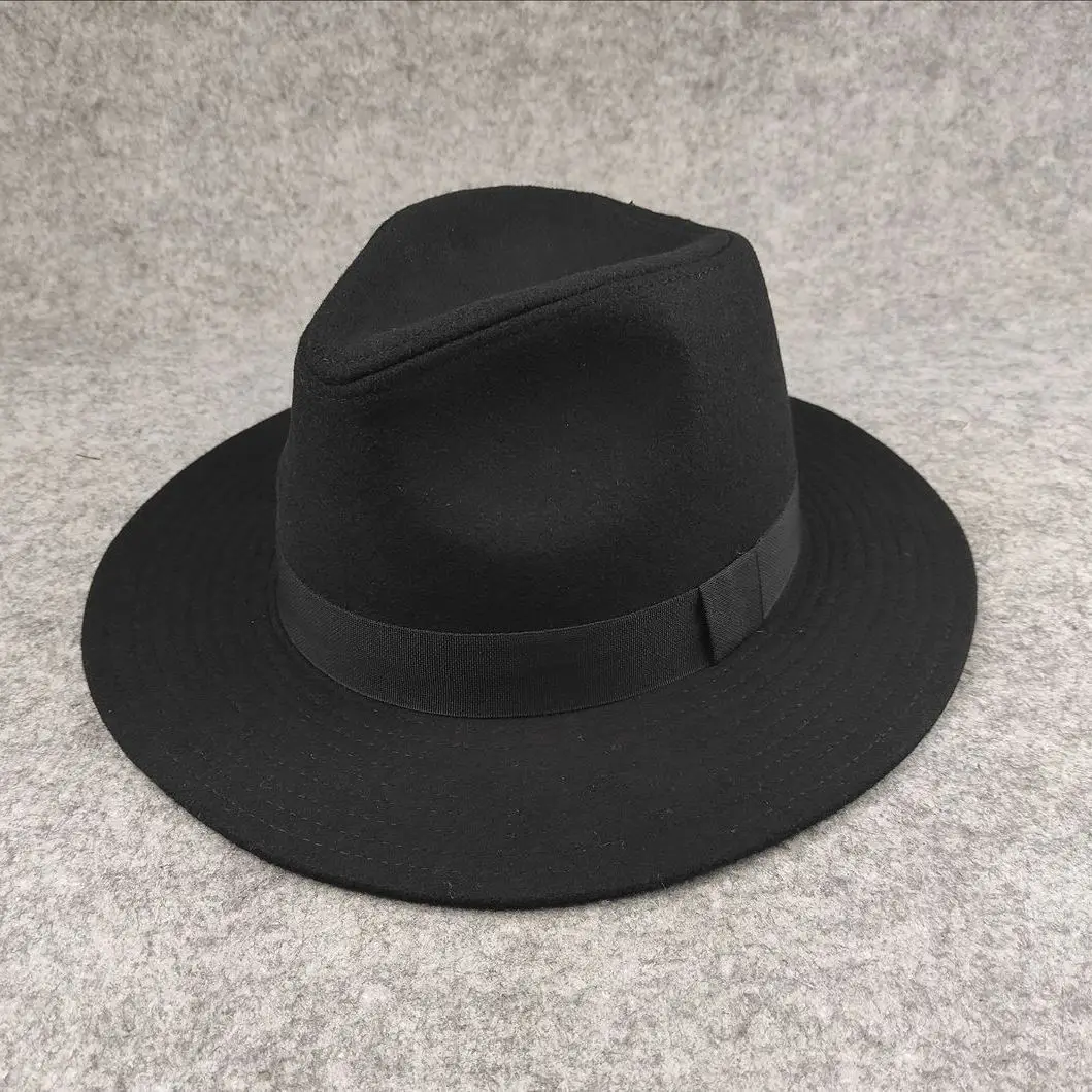 2025 Men's Winter Fedora Hat for Big Head - Extra Large Size Wool Felt Classic Vintage Wide Brim Hat (Panama Style Flat Crown)