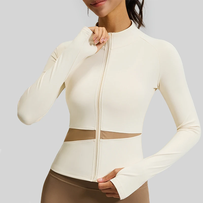2026 Spring Summer New Color-block Yoga Jacket Women's High Collar Top Zipper Fashion Women's Jacket Riding Clothes Quick-drying