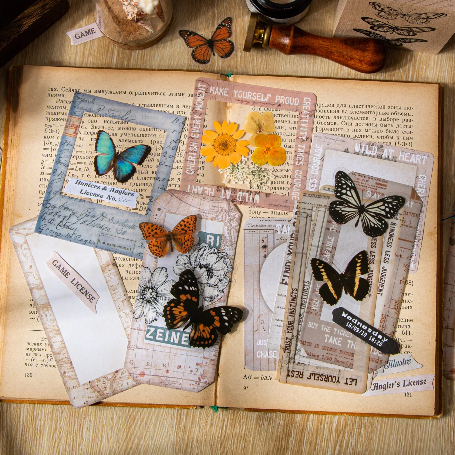 30 Pcs/Pack Butterfly Dream Collection Material Pack, Vintage Butterfly Stickers for Journal DIY Decoration