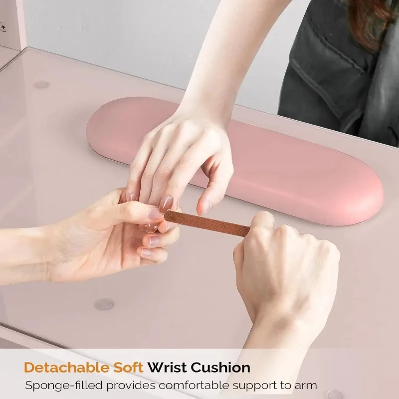 MESA DE MANICURA para decoración de uñas, escritorio para tecnología de uñas con parte superior de vidrio y reposamuñecas, suministros para salón de