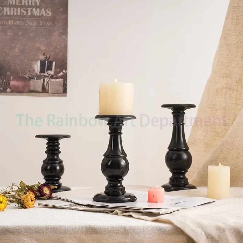 Vintage Roman Column Candlestick Black Candlelight Dinner Ornament Props American Romantic Atmosphere Candle Home Decoration