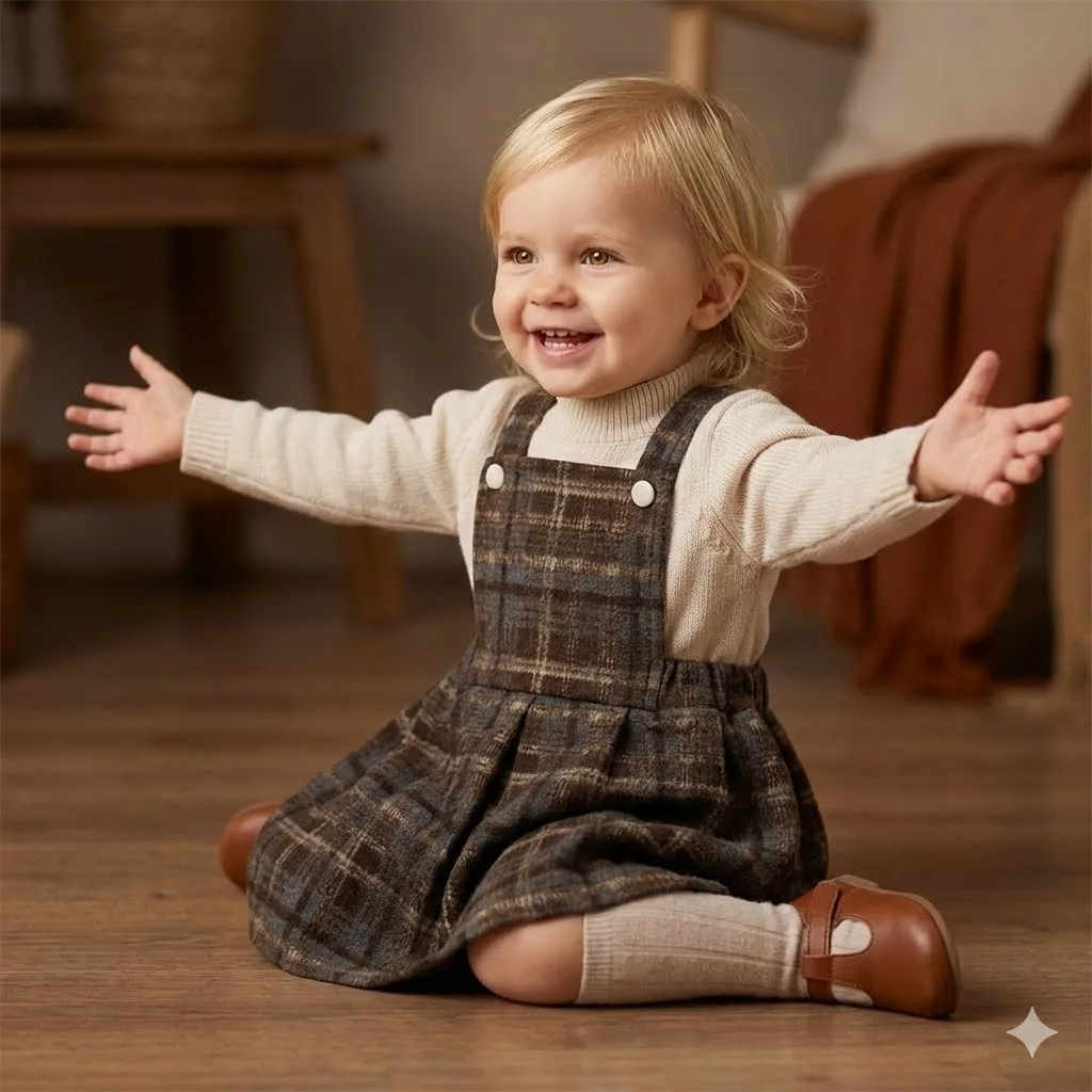 

SeasonSea винтажное клетчатое комбинезон для маленьких девочек, осенне-зимняя теплая юбка на подтяжках, клетчатый сарафан для малышей, детская одежда